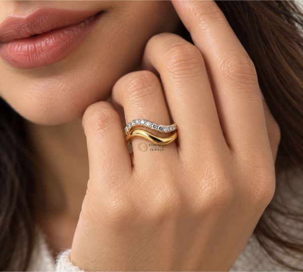 Curved Diamond Wedding Band, Lab Grown Diamond Ring, Curved Stacking Ring, Gold Wedding Band, Anniversary Gift
