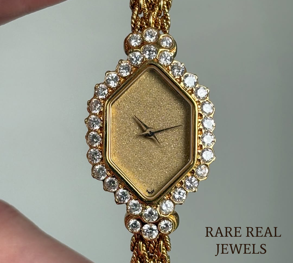925 Sterling Silver Diamond Watch, Vintage Hexagon Women's Watch, Yellow Gold Luxury Watch, Pavé Diamond Bezel Watch Secondary image