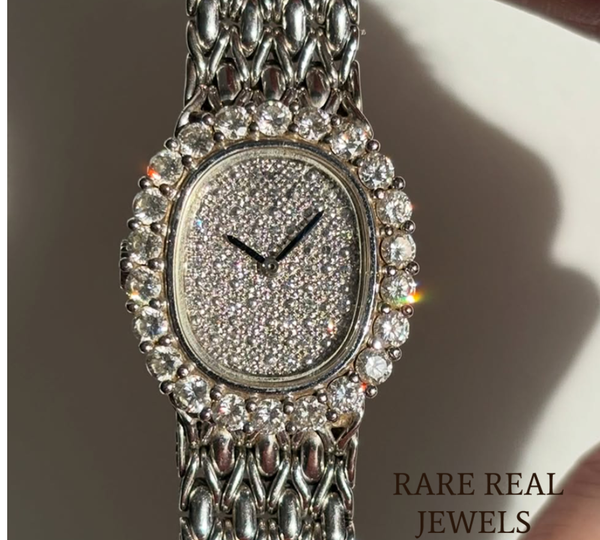 925 Sterling Silver Diamond Watch, Oval Luxury Women's Watch, Pavé Diamond Dial, Vintage Inspired Bracelet Watch