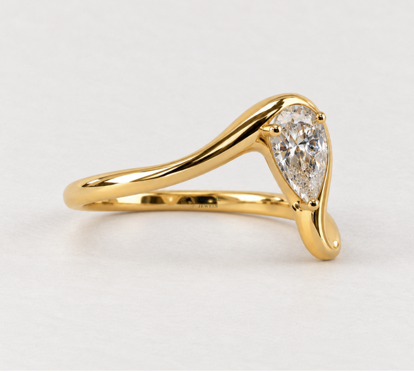 Pear Cut Lab Grown Diamond Engagement Ring, Solitaire Open Wrap Ring, Yellow Gold Ring, Bridal Ring, Proposal Ring for Her