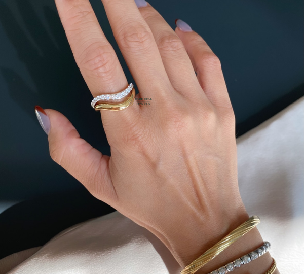 Curved Diamond Wedding Band, Lab Grown Diamond Ring, Curved Stacking Ring, Gold Wedding Band, Anniversary Gift