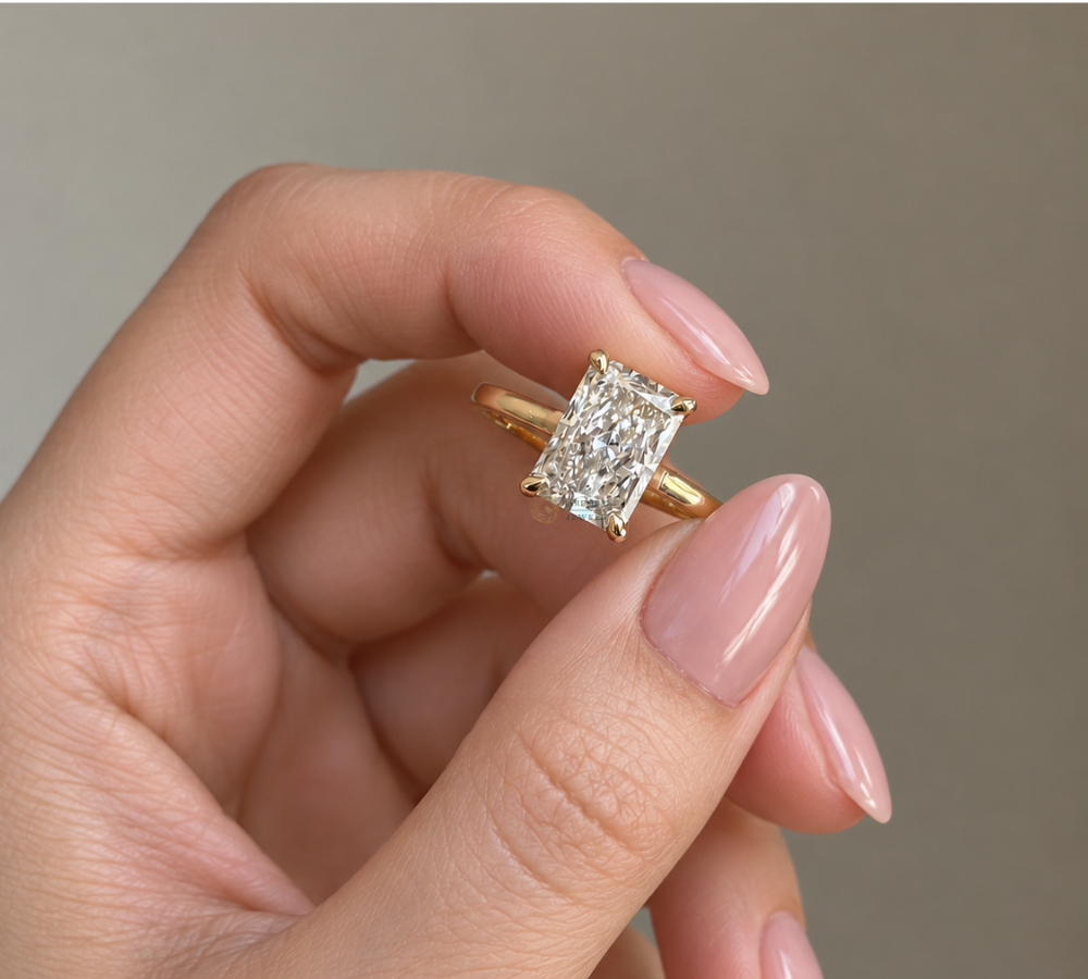 Radiant Cut Lab Grown Diamond Engagement Ring, Solitaire Diamond Ring, Yellow Gold Ring, IGI Diamond Ring, Promise Ring