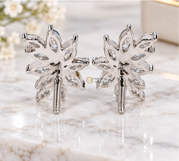 Marquise Diamond Flower Earrings, Lab Grown Diamond Stud Earrings, Floral Cluster Earrings, Gift for Her, Wedding Jewelry