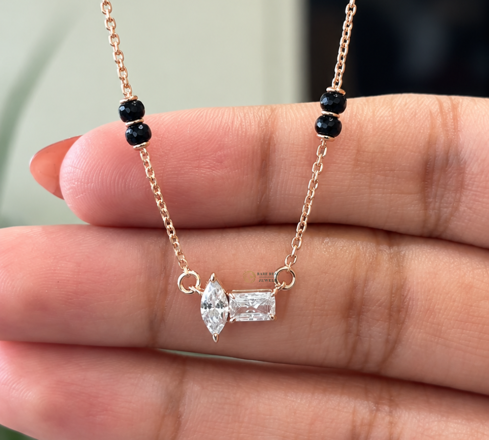 Toi Et Moi Mangalsutra Necklace, Lab Grown Diamond Mangalsutra, Marquise Heart Diamond Necklace, Gift for Wife
