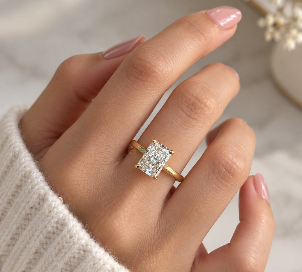 Radiant Cut Lab Grown Diamond Engagement Ring, Solitaire Diamond Ring, Yellow Gold Ring, IGI Diamond Ring, Promise Ring