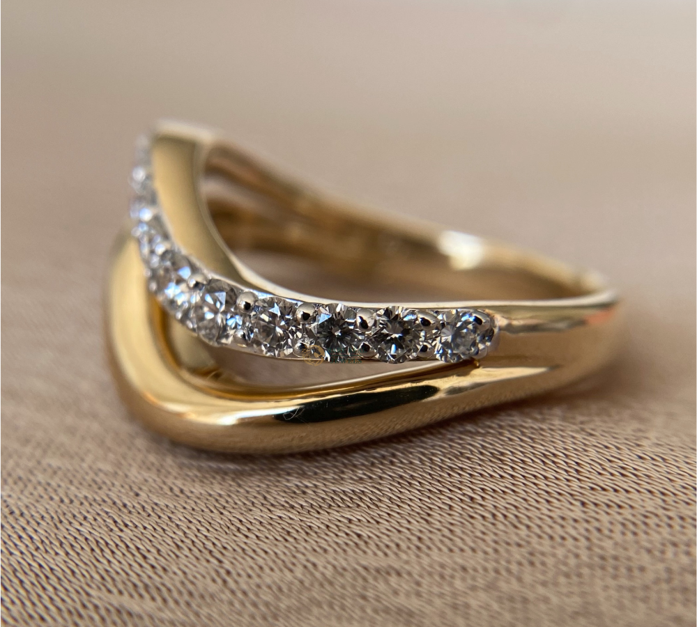 Curved Diamond Wedding Band, Lab Grown Diamond Ring, Curved Stacking Ring, Gold Wedding Band, Anniversary Gift