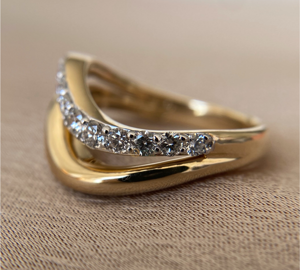 Curved Diamond Wedding Band, Lab Grown Diamond Ring, Curved Stacking Ring, Gold Wedding Band, Anniversary Gift