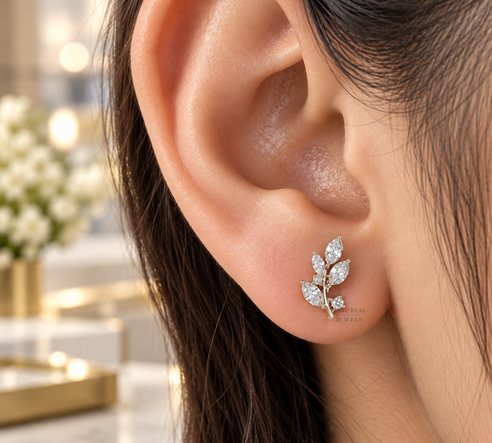 Marquise Diamond Leaf Earrings, Lab Grown Diamond Stud Earrings, Nature Inspired Bridal Earrings, Gift for Her Secondary image