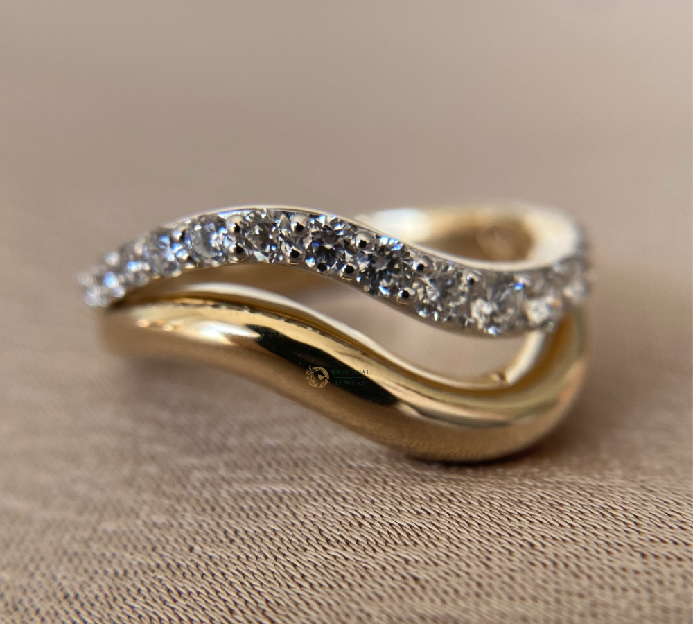 Curved Diamond Wedding Band, Lab Grown Diamond Ring, Curved Stacking Ring, Gold Wedding Band, Anniversary Gift
