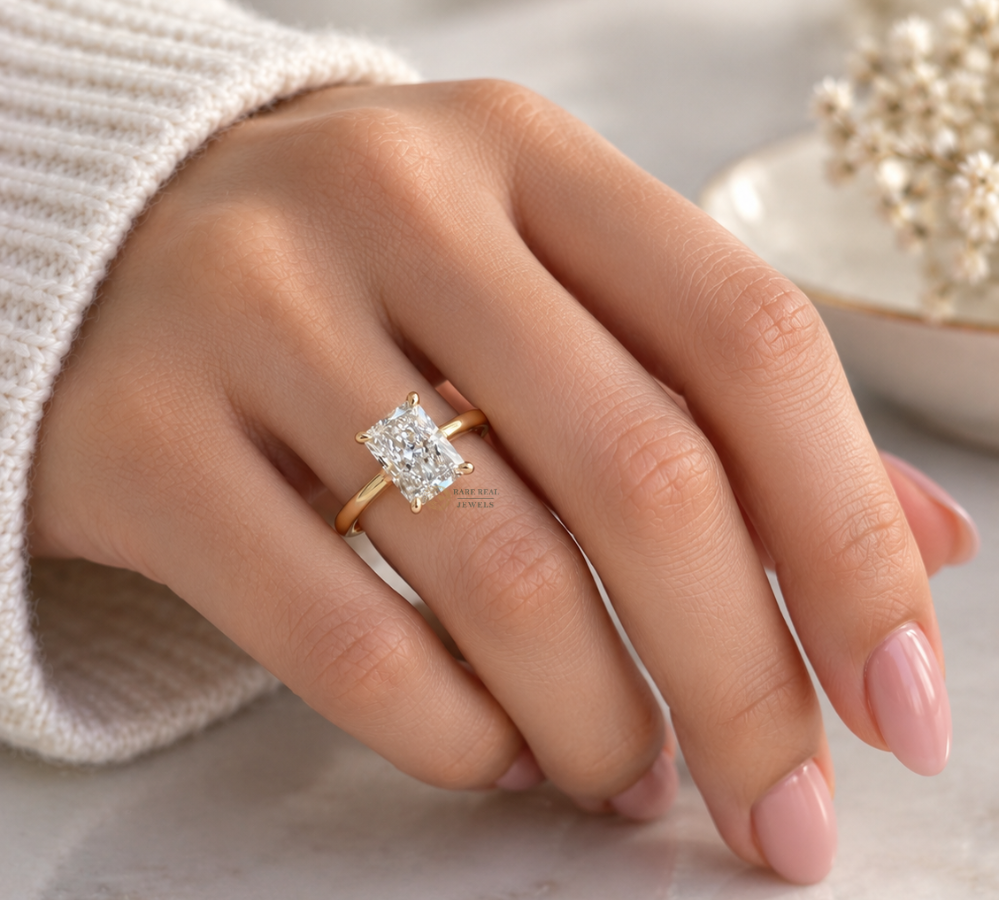 Radiant Cut Lab Grown Diamond Engagement Ring, Solitaire Diamond Ring, Yellow Gold Ring, IGI Diamond Ring, Promise Ring