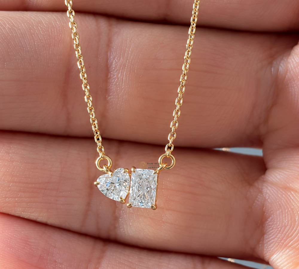 Toi Et Moi Mangalsutra Necklace, Lab Grown Diamond Mangalsutra, Marquise Heart Diamond Necklace, Gift for Wife