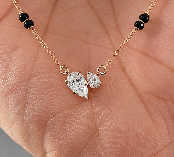 Toi Et Moi Mangalsutra Necklace, Lab Grown Diamond Mangalsutra, Marquise Heart Diamond Necklace, Gift for Wife