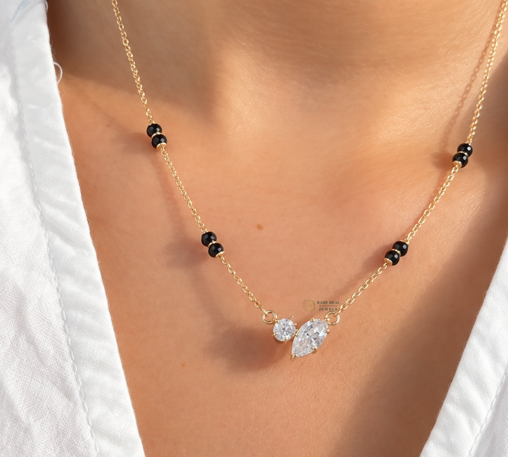 Toi Et Moi Mangalsutra Necklace, Lab Grown Diamond Mangalsutra, Marquise Heart Diamond Necklace, Gift for Wife
