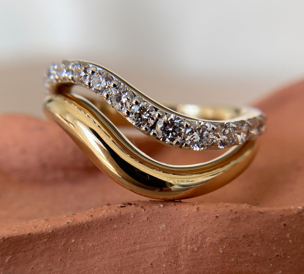 Curved Diamond Wedding Band, Lab Grown Diamond Ring, Curved Stacking Ring, Gold Wedding Band, Anniversary Gift