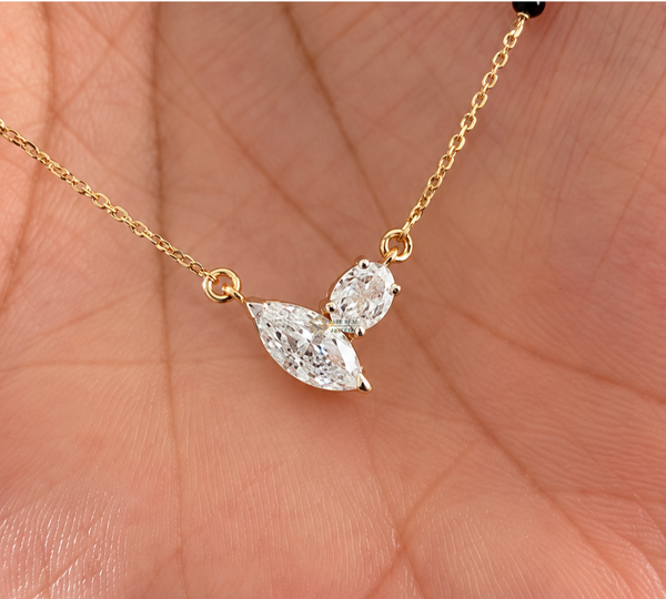 Toi Et Moi Mangalsutra Necklace, Lab Grown Diamond Mangalsutra, Marquise Heart Diamond Necklace, Gift for Wife