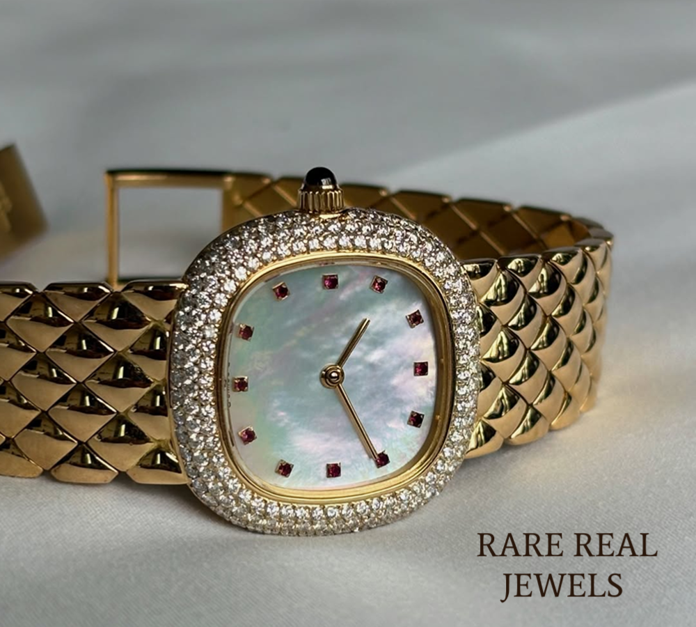 925 Sterling Silver Diamond Watch, Mother of Pearl Dial Watch, Luxury Women's Watch, Pavé Diamond Bezel, Ruby Marker Watch Secondary image