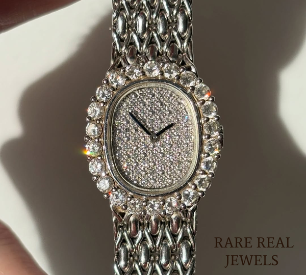 925 Sterling Silver Diamond Watch, Oval Luxury Women's Watch, Pavé Diamond Dial, Vintage Inspired Bracelet Watch