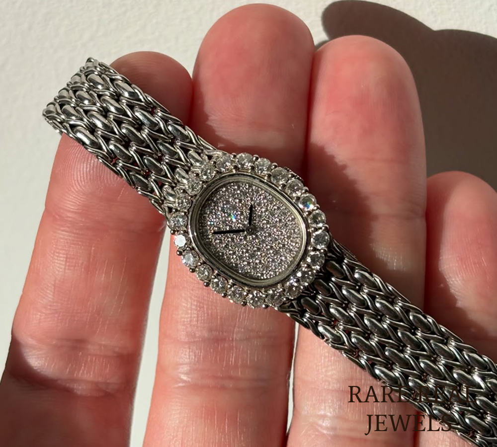 925 Sterling Silver Diamond Watch, Oval Luxury Women's Watch, Pavé Diamond Dial, Vintage Inspired Bracelet Watch Secondary image