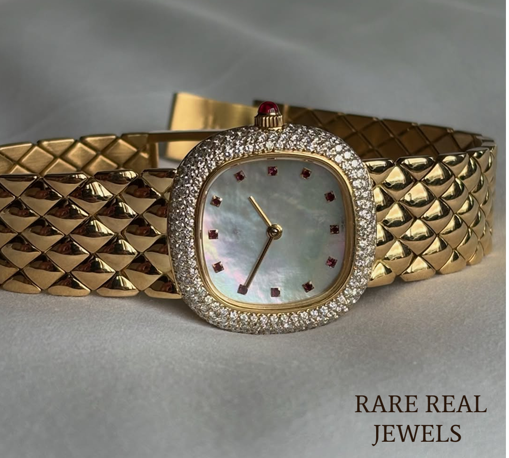 925 Sterling Silver Diamond Watch, Mother of Pearl Dial Watch, Luxury Women's Watch, Pavé Diamond Bezel, Ruby Marker Watch Main image