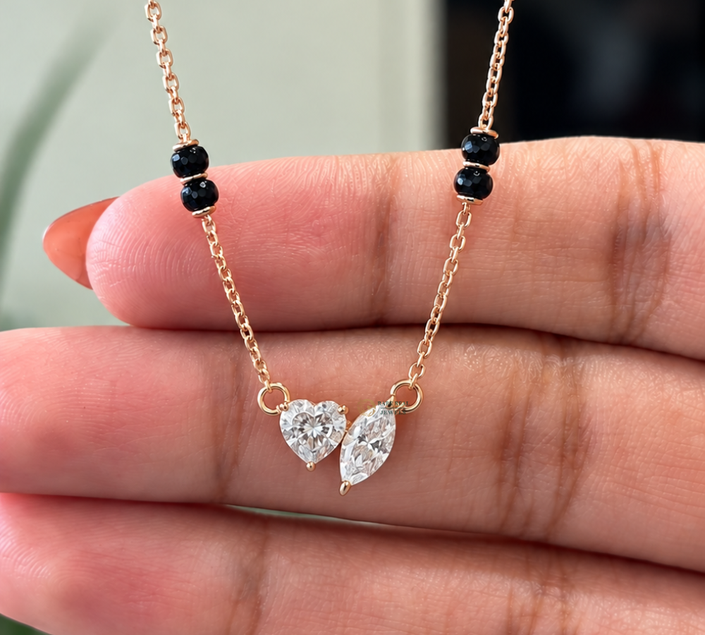 Toi Et Moi Mangalsutra Necklace, Lab Grown Diamond Mangalsutra, Marquise Heart Diamond Necklace, Gift for Wife