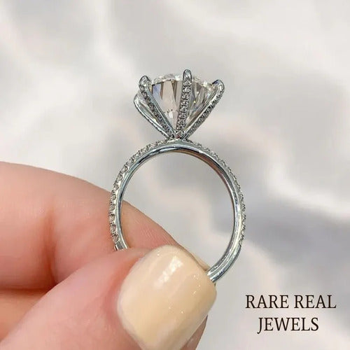 3.00 ct Round Lab Grown Diamond Engagement Ring: White Gold Pave Band