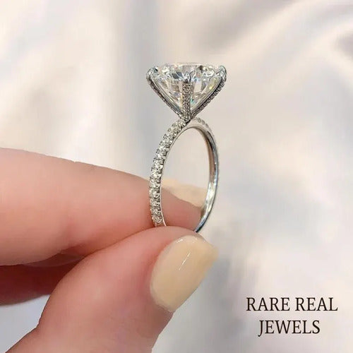 3.00 ct Round Lab Grown Diamond Engagement Ring: White Gold Pave Band
