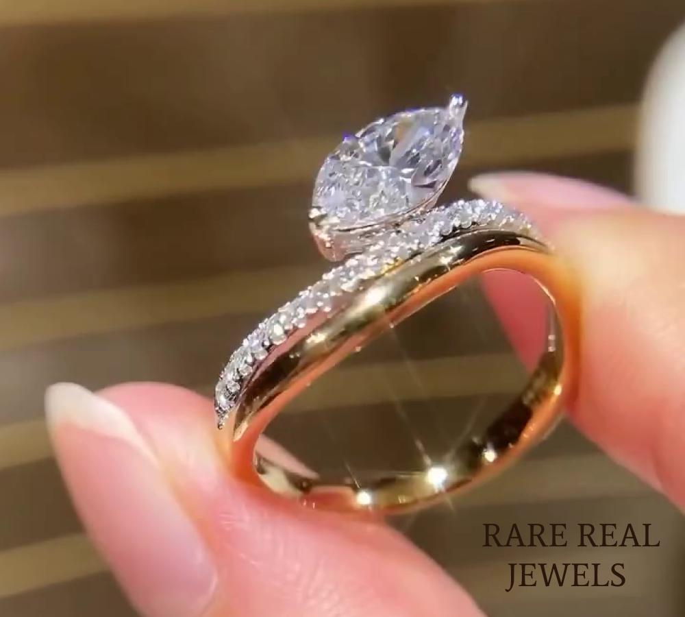 1.50ct Marquise Lab Grwon Diamond Ring: 10K Gold Pave Band Engagement Jewelry Main image