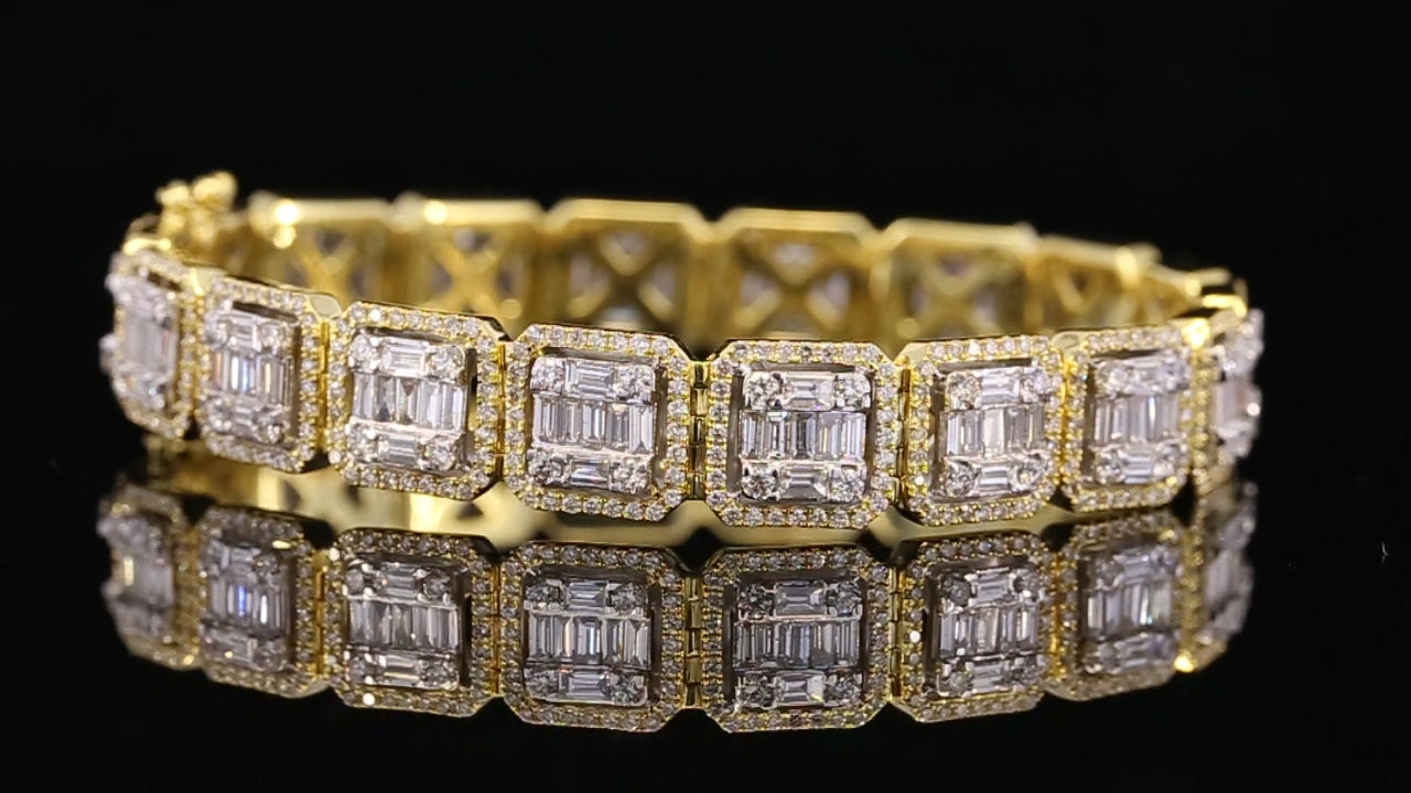 14K Yellow Gold Baguette Cut Lab Grown Diamond Tennis Bracelet | Halo Diamond Bracelet for Women | Luxury Wedding Jewelry Gift