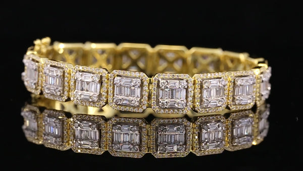 14K Yellow Gold Baguette Cut Lab Grown Diamond Tennis Bracelet | Halo Diamond Bracelet for Women | Luxury Wedding Jewelry Gift
