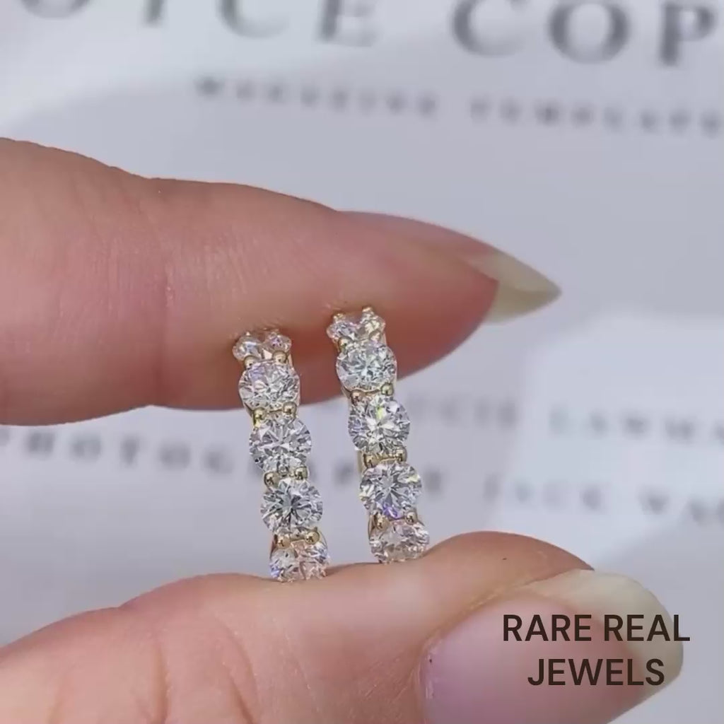 10K Gold Lab Grown Diamond Huggie Hoop Earrings: Dainty 5-Stone Design