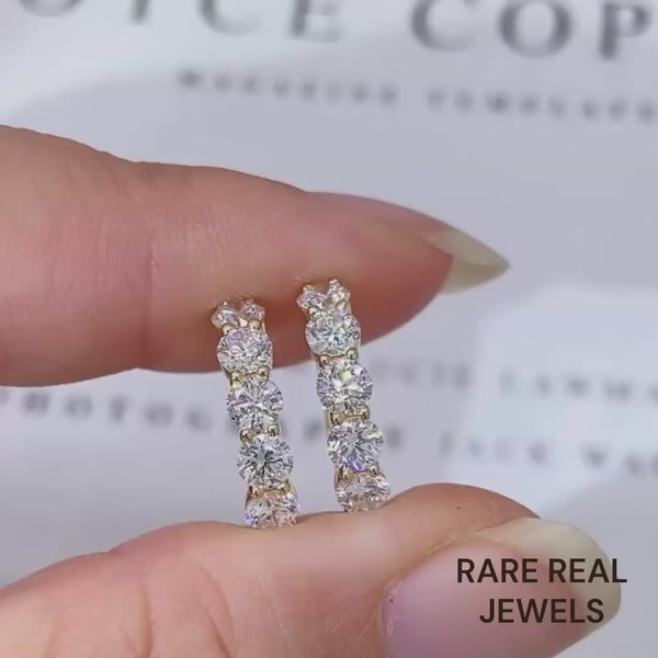 10K Gold Lab Grown Diamond Huggie Hoop Earrings: Dainty 5-Stone Design