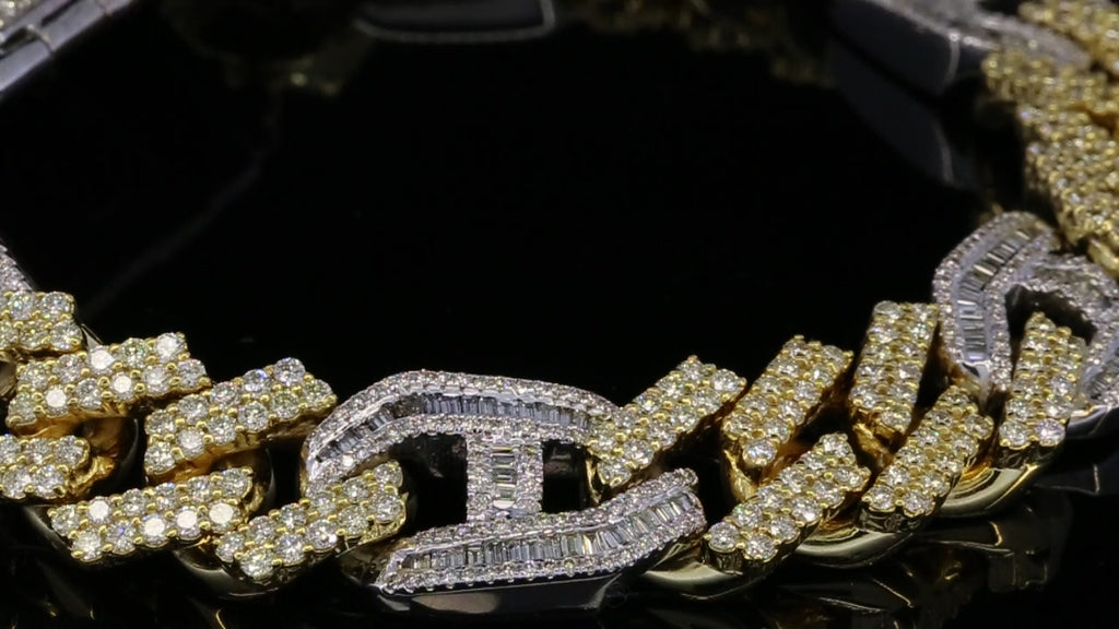 Two-Tone Diamond Cuban Link Bracelet | Heavy Pave Diamond Chain Bracelet in Yellow & White Gold