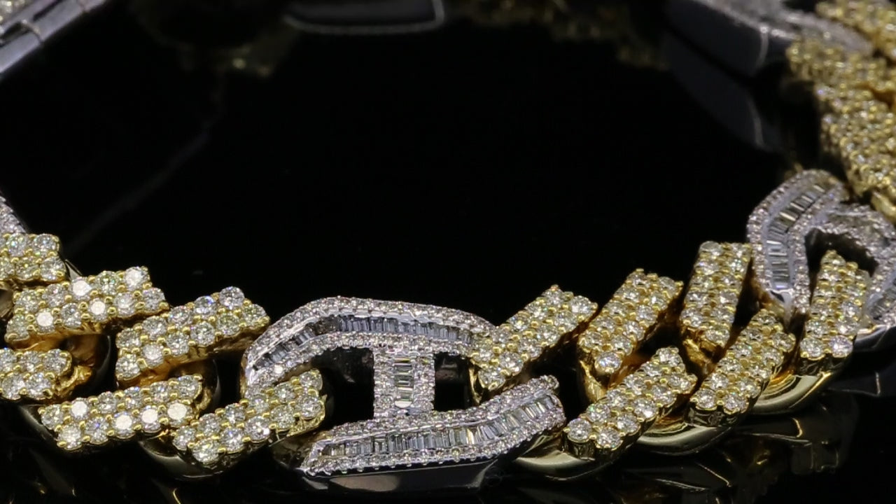 Two-Tone Diamond Cuban Link Bracelet | Heavy Pave Diamond Chain Bracelet in Yellow & White Gold
