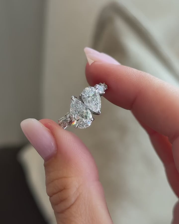 Pear Cut Toi Et Moi Diamond Engagement Ring, White Gold Bridal Ring, Double Pear Diamond Ring, Proposal Ring For Her