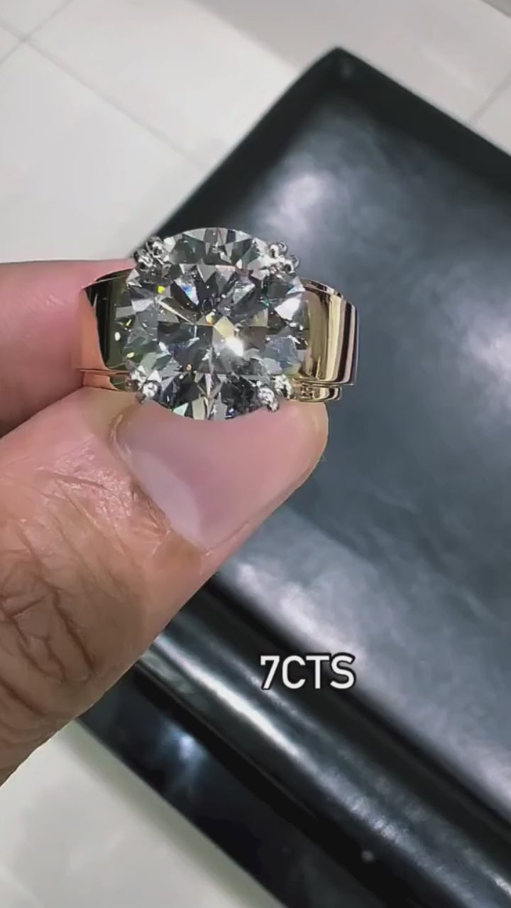 7.00 CT Round Cut Lab Grown Diamond Solitaire Ring, 14K Yellow Gold Engagement Ring, Statement Diamond Ring, IGI Certified