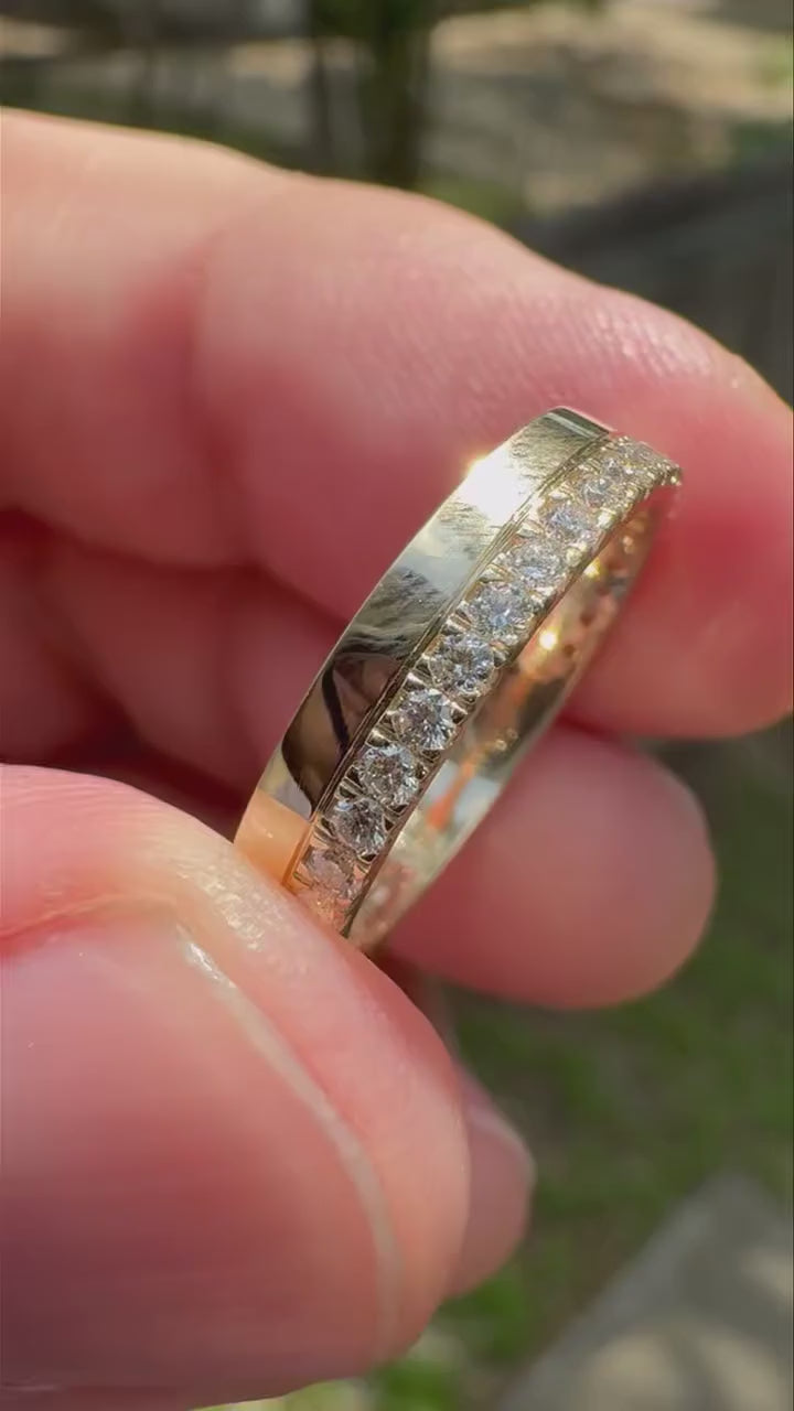Diamond Half Eternity Wedding Band, 14K Yellow Gold Pave Ring, Lab Diamond Anniversary Band, Stackable Ring