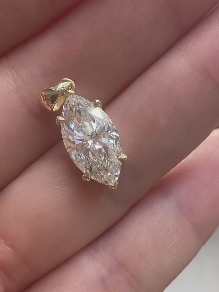Marquise Lab Grown Diamond Pendant, 14K Yellow Gold Solitaire Necklace, Marquise Diamond Necklace, Minimal Jewelry, Gift for Her Main image