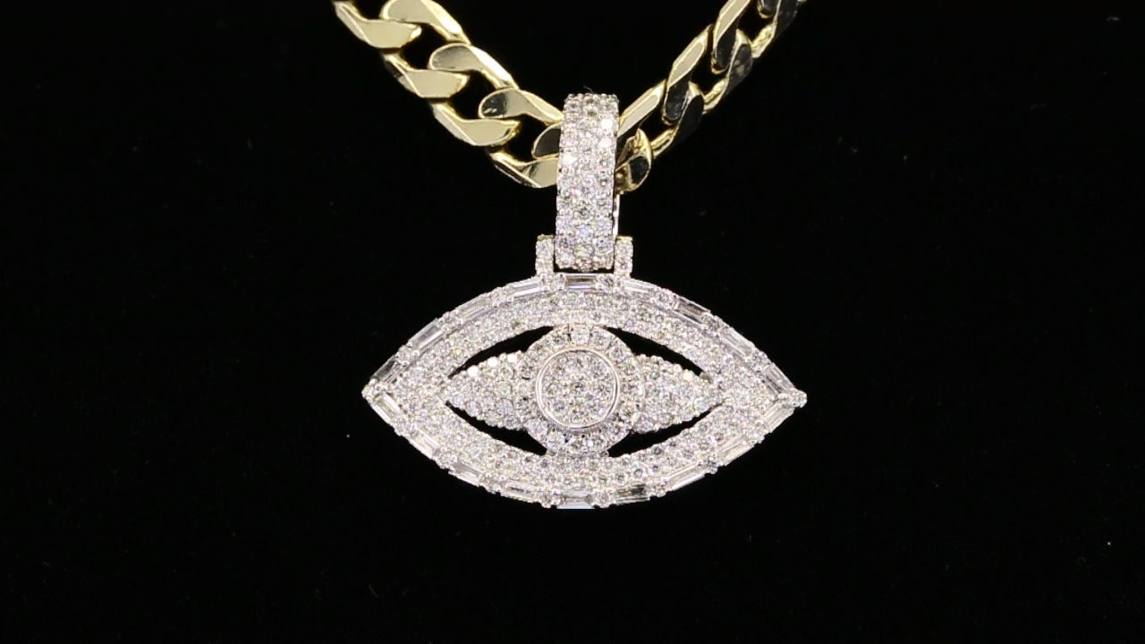 Evil Eye Pendant Necklace | Iced Out Evil Eye Charm | Diamond Protection Necklace | Gold CZ Eye Pendant | Hip Hop Jewelry Gift