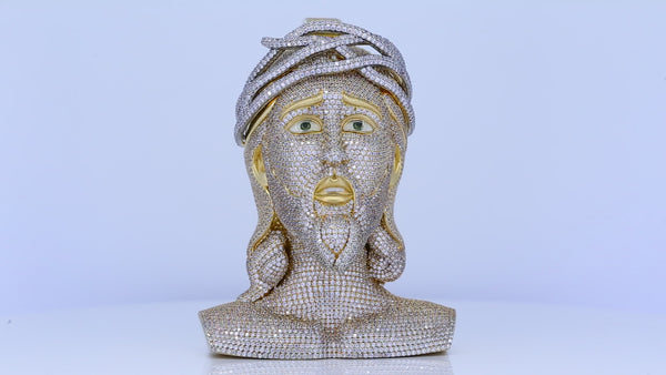 Jesus Bust Pendant | Iced Out Jesus Head Pendant | Hip Hop Diamond Bust Necklace | Gold Finish Religious Jewelry | Luxury Statement Pendant for Men