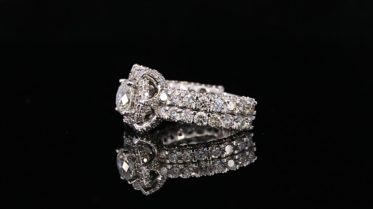 Oval Cut Diamond Engagement Ring, Halo Diamond Ring, 3 Row Pave Band, Luxury Bridal Ring, Oval Halo Wedding Ring, Statement Engagement Ring