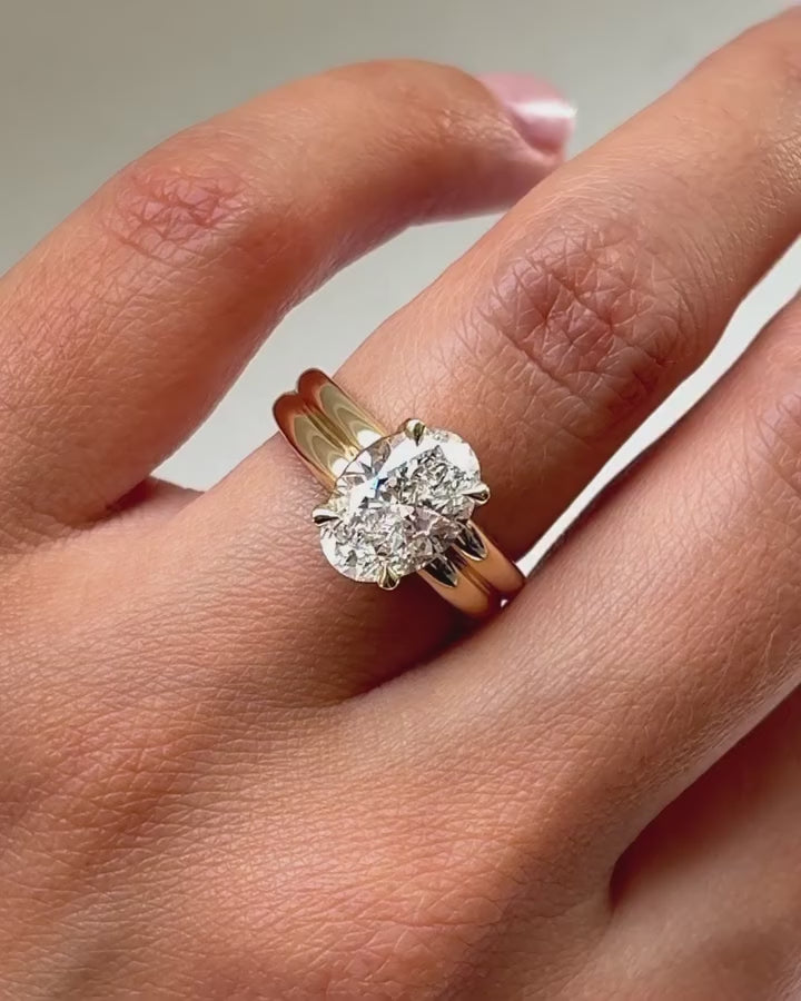 Oval Cut Lab Grown Diamond Engagement Ring, 3.00 CT Oval Diamond Ring, Yellow Gold Solitaire Ring, Bridal Ring, Promise Ring