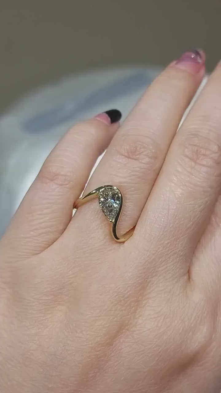 Pear Cut Lab Grown Diamond Engagement Ring, Solitaire Open Wrap Ring, Yellow Gold Ring, Bridal Ring, Proposal Ring for Her Main image