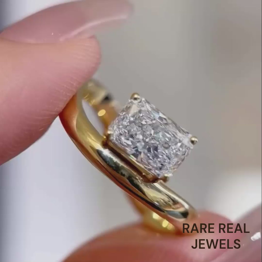 Radiant Cut 1.00 CT Lab Grown Grown Diamond Ring: 10K Yellow Gold Twisted Band