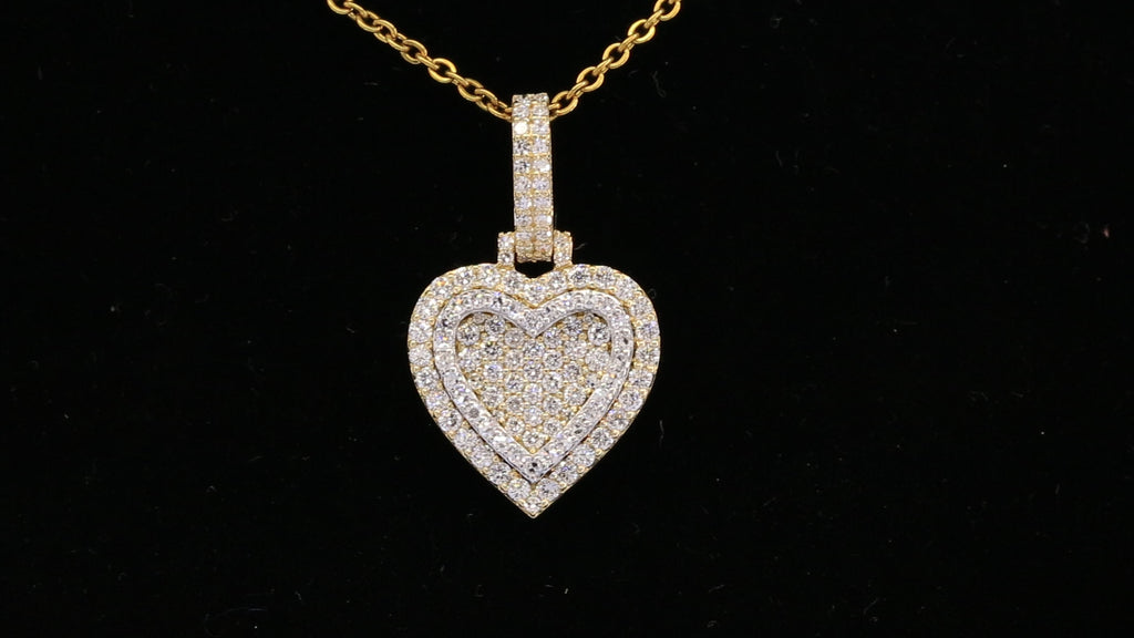 Diamond Heart Pendant Necklace, Double Heart Diamond Necklace, 14K Yellow Gold Heart Necklace, Romantic Gift for Her, Anniversary Jewelry