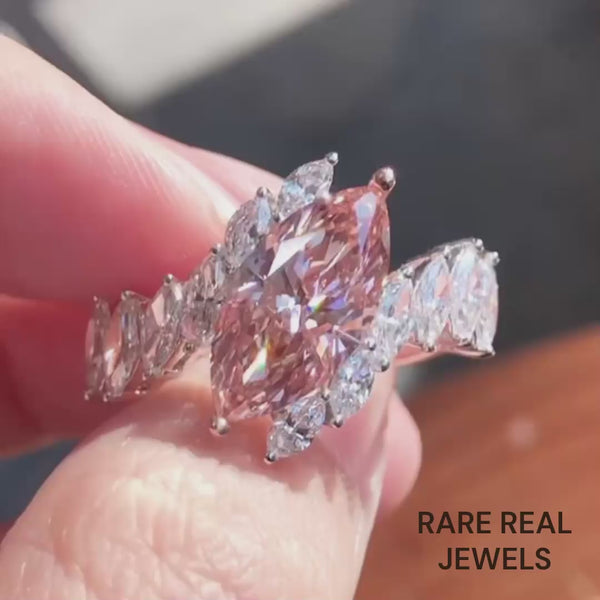 1.50CT Pink Marquise Lab Grown Diamond Engagement Ring, White Gold