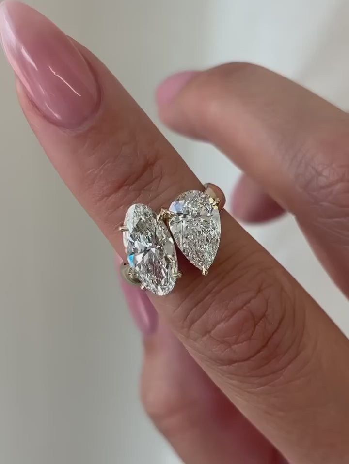 Pear & Oval Cut Lab Grown Diamond Toi et Moi Engagement Ring, 14K Yellow Gold Two Stone Bridal Ring