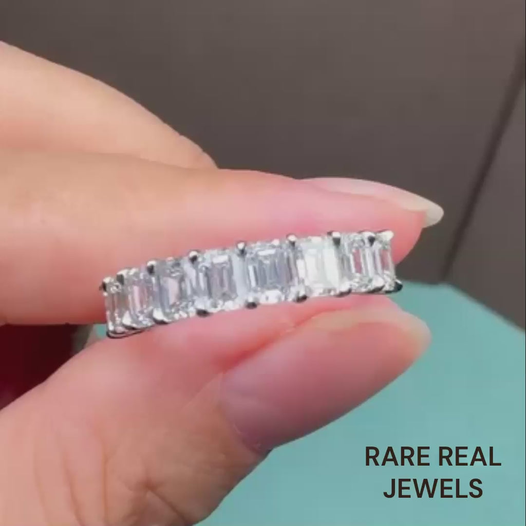 Emerald Cut Lab Grown Diamond Eternity Band, White Gold Prong Set Ring