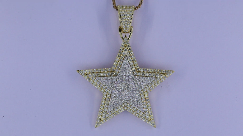 Iced Out Star Pendant Necklace | Diamond Star Charm Pendant | Gold CZ Star Necklace | Hip Hop Jewelry for Men Women | Celebrity Inspired Pendant