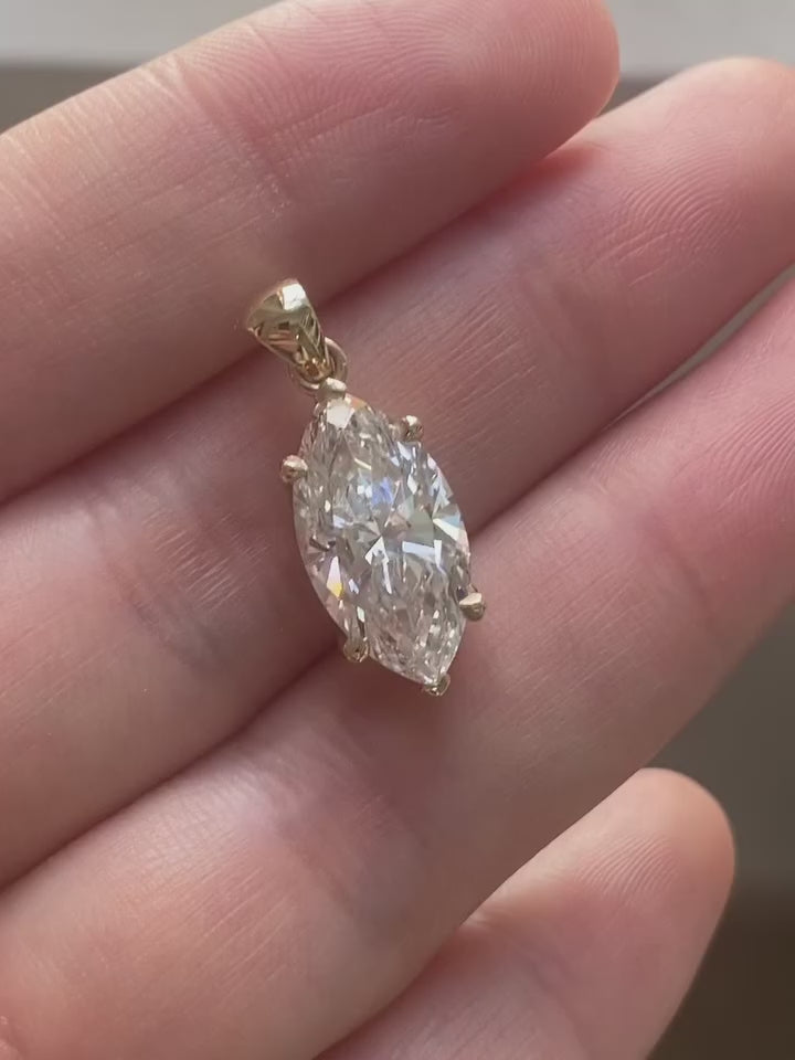 Marquise Lab Grown Diamond Pendant, 14K Yellow Gold Solitaire Necklace, Marquise Diamond Necklace, Minimal Jewelry, Gift for Her
