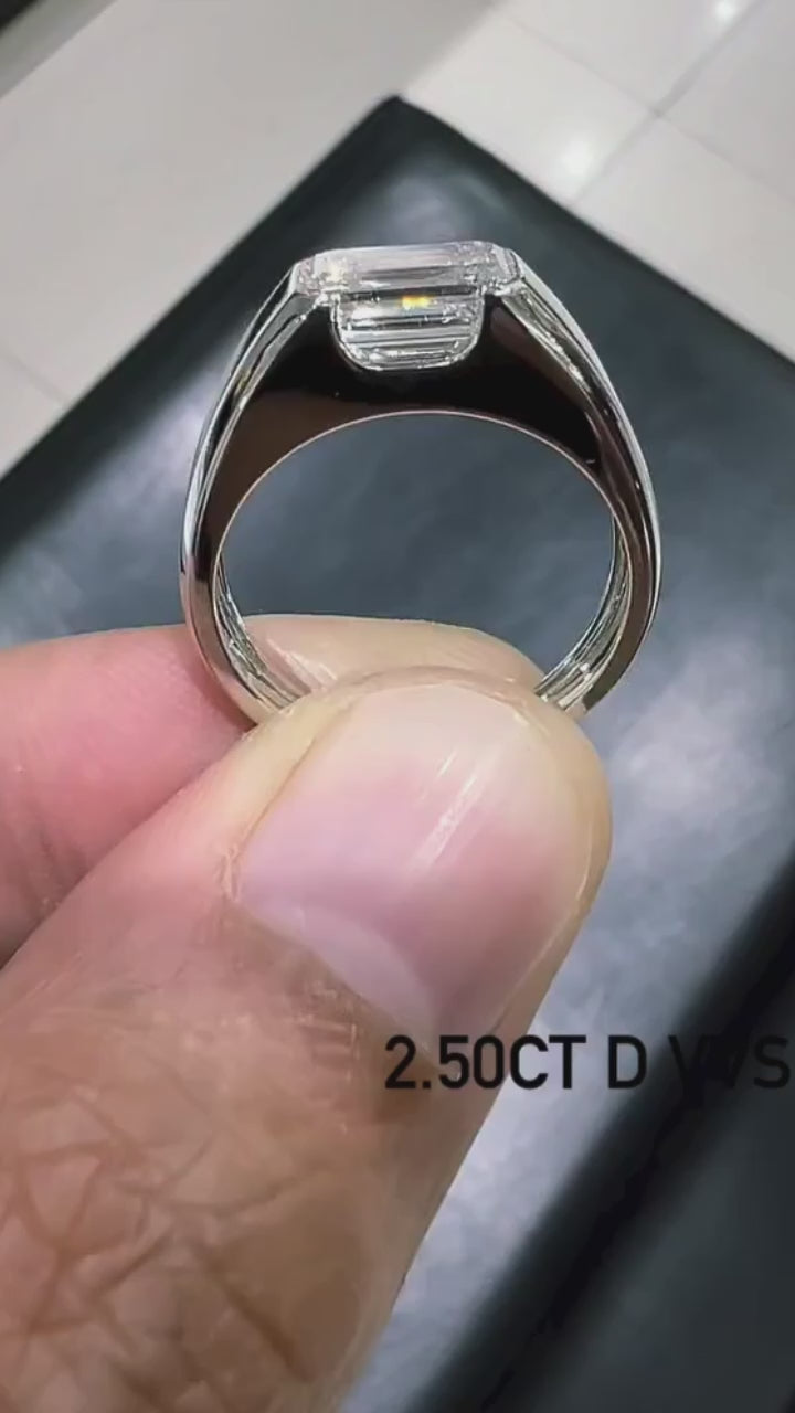 2.50CT Emerald Cut Lab Grown Diamond Men's Ring 10KT White Gold Engagement Band